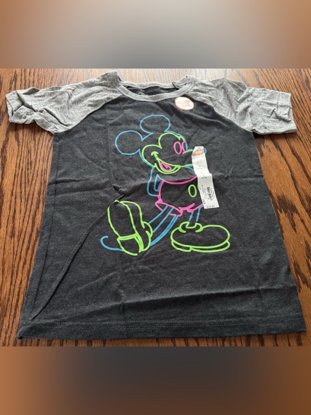 Disney Kids Neon Mickey Raglan Tee - Black & Gray